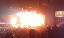 Iron Maiden used even more pyros than on previous tours. 2013 indoor arena show. Iron Maiden (9443669642).jpg