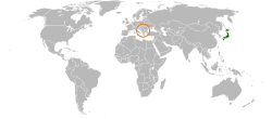 JapanとKosovoの位置を示した地図