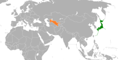 JapanとUzbekistanの位置を示した地図