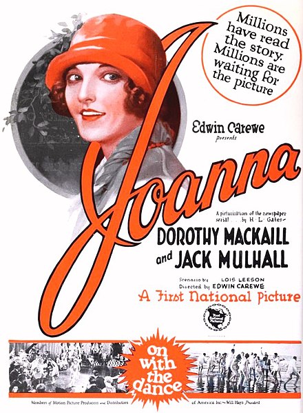  Advertisement for the American romantic comedy film Joanna (1925) with Dorothy Mackaill, on page 14 of the December 13, 1925 Film Daily.