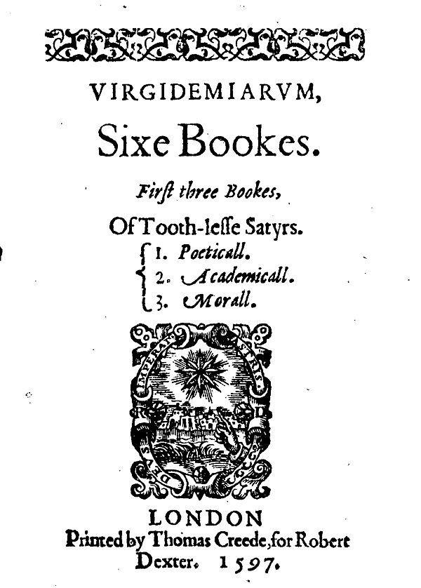 Title page of Joseph Hall's Virgidemiarum, 1597.