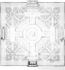Plan du XVIIIe siècle représentant une grande place entourée de bâtiments d'architecture classique