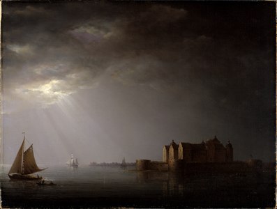 Kalmar slott i månsken, 1835, olja på duk, 60 x 35 cm.