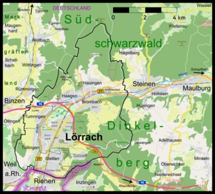 Karte: Lörrach und umliegende Städte und Gemeinden