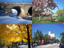 The four main seasons in Kent, from top left clockwise: winter, spring, summer, and fall Kent seasons.png