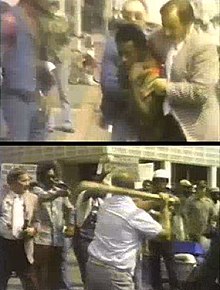 Violence at a Klan march in Mobile, Alabama, 1977 Kkk-march-violence.jpg