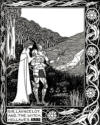 Sir Launcelot and the Witch Hellawes by Aubrey Beardsley (1870) Lancelot and Hellawes.jpg