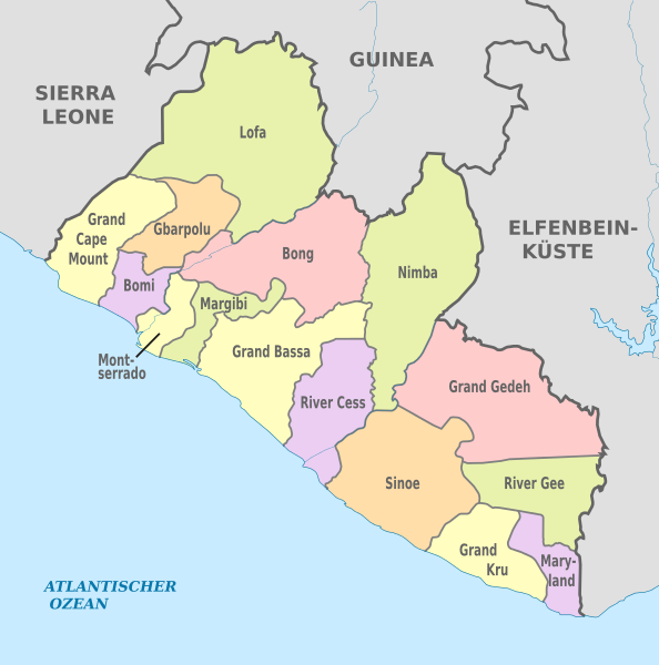 File:Liberia, administrative divisions - de - colored.svg