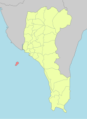 Liuqiu Island (pink) and the southern end of Taiwan, with the rest of Pingtung County in yellow