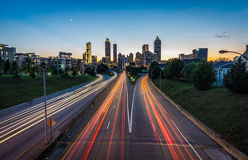 File:Long exposure of highway and skyscraper with bright sky.jpg