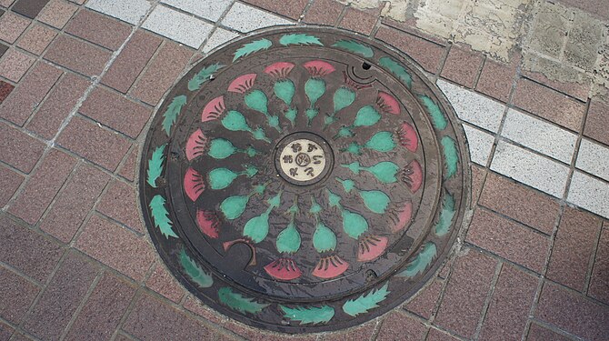 Thistle design manhole cover of sewer system in Toyama city, Japan.