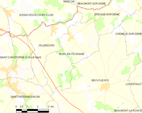 Poziția localității Bueil-en-Touraine