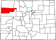 Harta statului Colorado indicând comitatul Rio Blanco