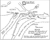 Map of Hadda, by Charles Masson in 1841. Tapa Shotor was the "Large Mound with a hollow".[22]