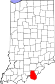 Harta statului Indiana indicând comitatul Harrison