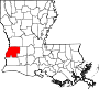 Harta statului Louisiana indicând parohia Beauregard