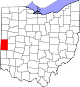 Localização do Map of Ohio highlighting Darke County
