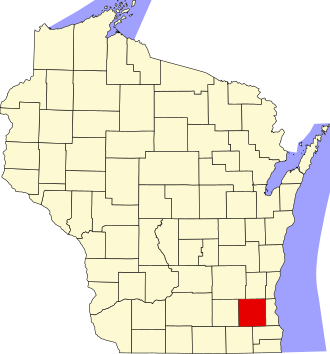 WI Senate District 10 1857-1888 Map of Wisconsin highlighting Waukesha County.svg