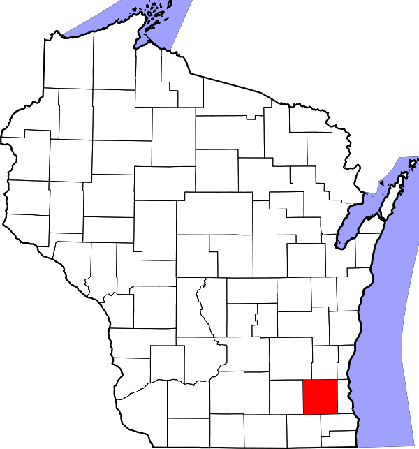 Map of Wisconsin showing Waukesha County