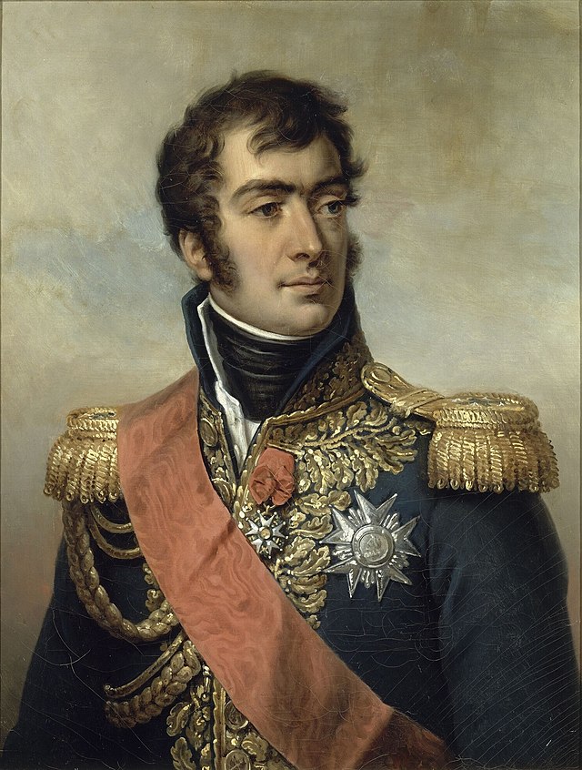 Portrait of Marmont in blue military uniform with gold epaulettes and two medals