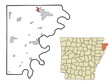 Mississippi County Arkansas Obszary włączone i nieobjęte osobowością prawną Gosnell Highlighted.svg