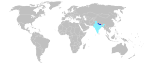 Країни, із великим числом носіїв непальської мови (темно-синій — головна офіційна мова, блакитний — одна з офіційних, червоний — велике число носіїв, але немає офіційного статусу.