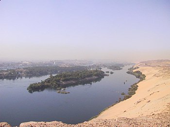 The Nile River passes through 9 countries before it reaches the floodplains of Egypt. Nile aswan.jpg