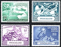 Nyasaland 1949 Mi 89-92 postimerkit (UPU:n 75 vuotta).jpg