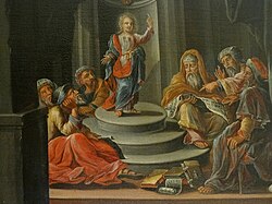 Détails du tableau "Jésus parmi les savants du Temple"