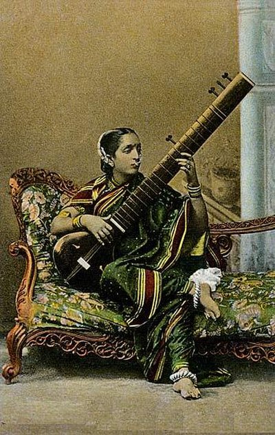 19th-century sitar with 4 strings