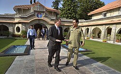 Pakistan's Chairman of the Joint Chiefs of Staff Gen. Khalid Shameem, right, escorts Deputy Secretary of Defense Ashton B. Carter to his motorcade after their meeting in Islamabad, Pakistan, Sept 130916-D-NI589-524.jpg