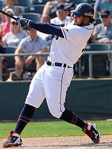 Jimmy Parades with the Somerset Patriots. September 22, 2019. TD Bank Park, Bridgewater, NJ. Note the logo on the left side of the batting helmet from his time with the Doosan Bears.