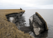 Coastal erosion caused by permafrost thaw in Alaska