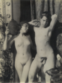 10570 recto. Ragazzo con taenia e ragazza con tamburello. / Boy wearing a taenia and girl with a tambourine, both naked.