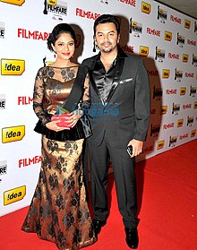 Indrajith with wife Poornima Indrajith at 60th Filmfare Awards South Poornima & Indrajith at 60th Filmfare Awards South.jpg