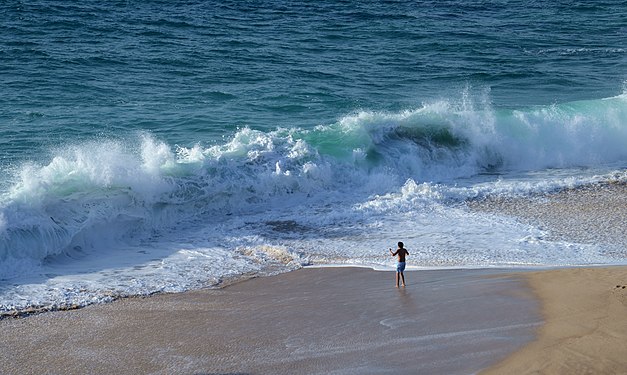 Facing a breaking wave. Porto Covo, Portugal