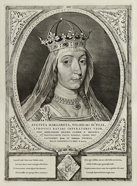 File:Portret van Margaretha van Beieren, gravin van Henegouwen, Holland en Zeeland, keizerin van het Heilig Roomse Rijk. Ze draagt een sluier en een kroon bezet met parels en edelstenen. De omlij, NL-HlmNHA 1477 53012917.JPG