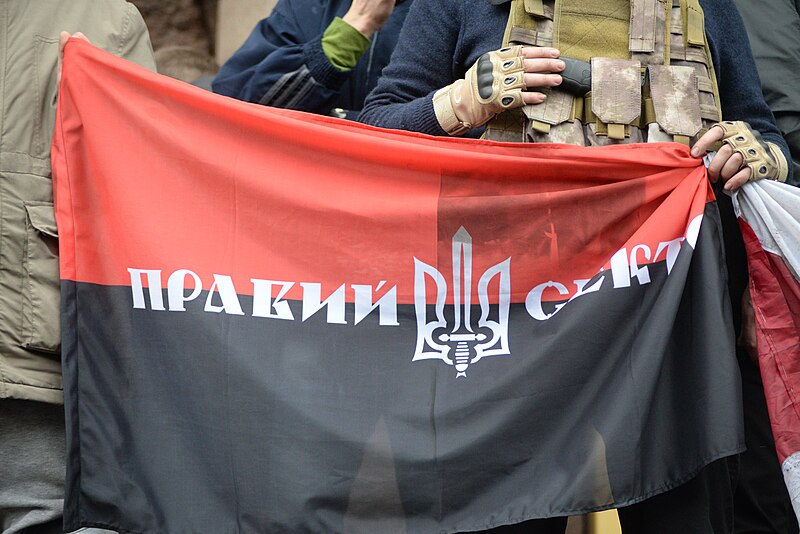 File:Pravyi Sektor (Right Sector) flag. Euromaidan, Kyiv, Ukraine. Events of February 22, 2014..jpg