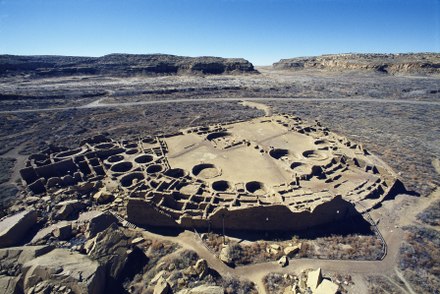 Ruins of Pueblo Bonito, in Chaco Canyon
