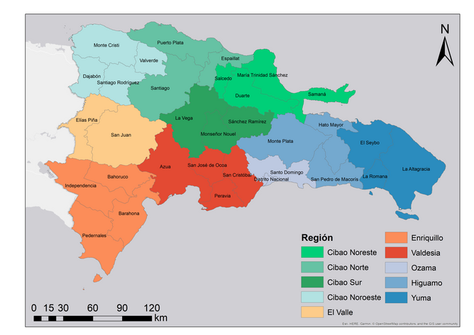 Régions de développement de la République dominicaine et régions naturelles