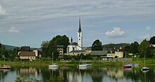 Saint Bartholomew church in Frymburk Pond Moldau 80080.jpg