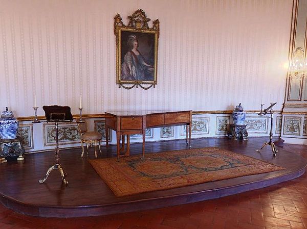 The Music Room. Portrait of Maria I hangs above the piano.