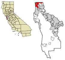 Location of Daly City in San Mateo County, California.