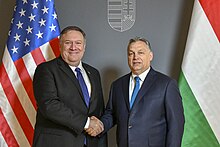 Orbán with Mike Pompeo in Budapest in February 2019