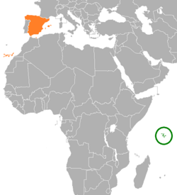 Карта с указанием местоположения Сейшельских островов и Испании