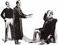 Holmes, doktor Watson och bankiren Holder. Illustration av Sidney Paget.