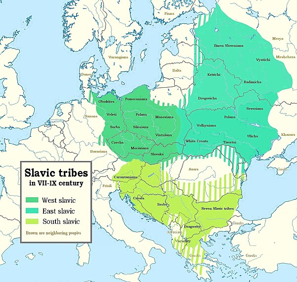 Slavic tribes from the 7th to 9th centuries AD in Europe