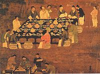 A Chinese painting of an outdoor banquet, from the era of the Song dynasty (960–1279).