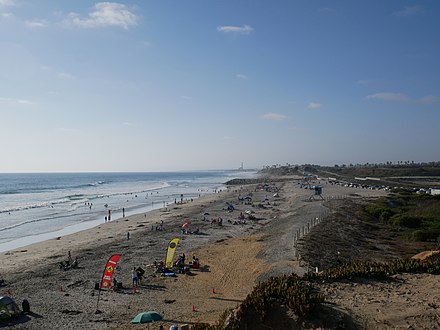 A large Fourth of July weekend crowd enjoys a late afternoon at South Carlsbad State Beach SouthCarlsbadStateBeach2019.jpg