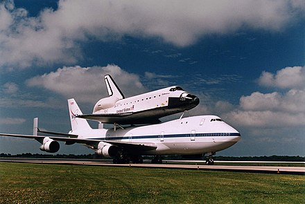 Endeavour mounted on a Shuttle Carrier Aircraft